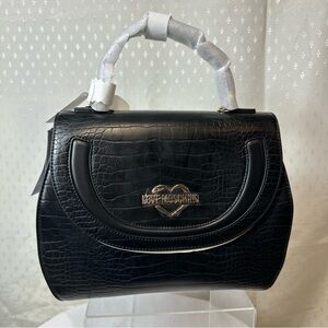 Love Moschino Elegant Black Croc-Embossed Satchel